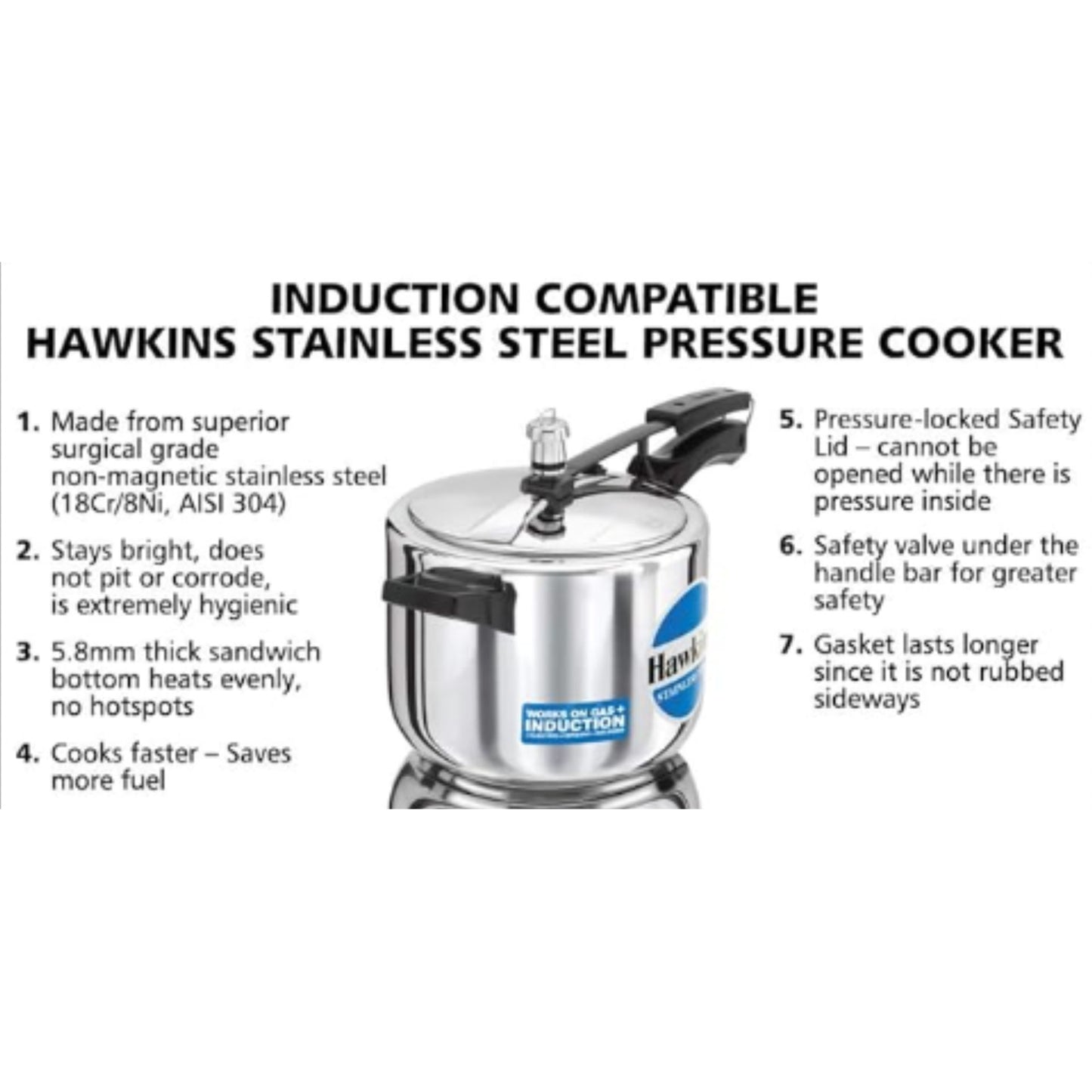 Pressure cooker | Pressure Cooker (Stainless Steel) Hawkins 5Ltr. (Gas+Induction) HSS50