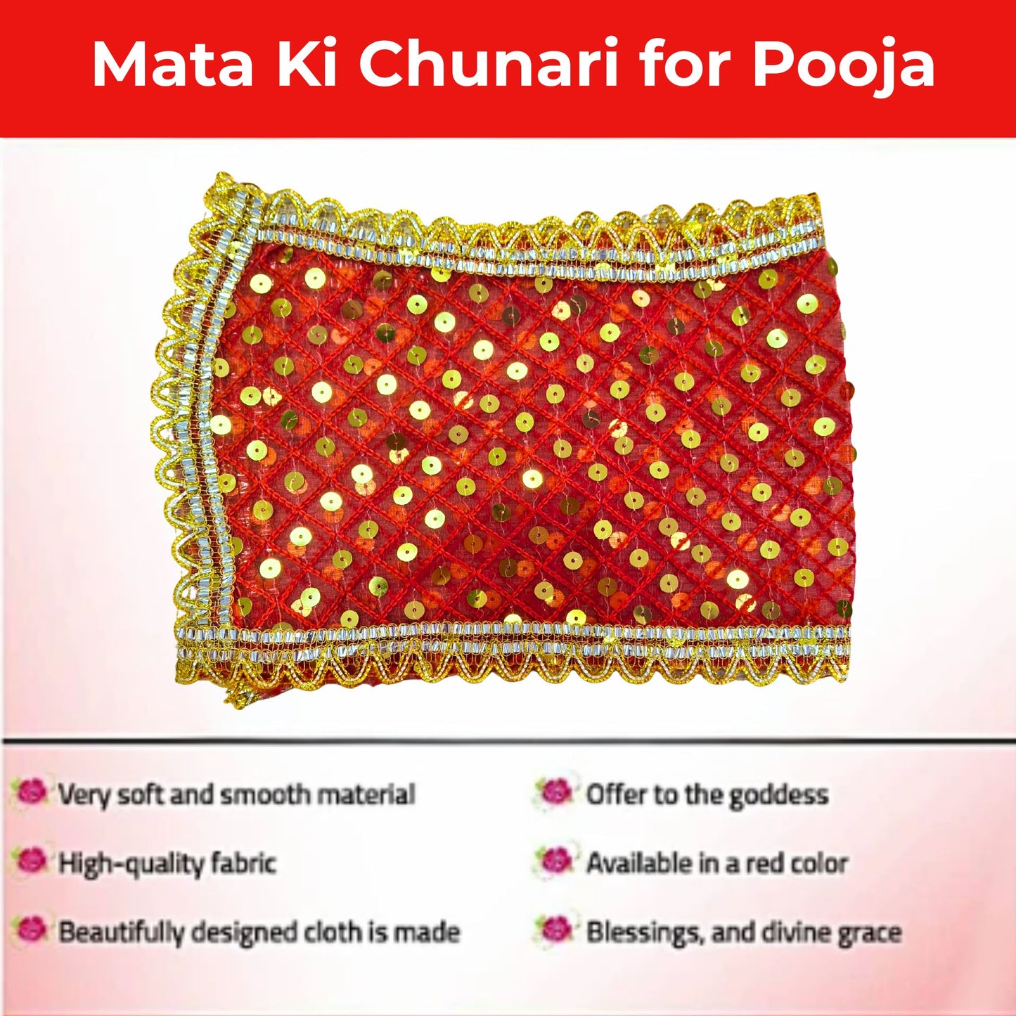 Paño rojo para Pooja | Red Mata ki chunri for Pooja (Large)