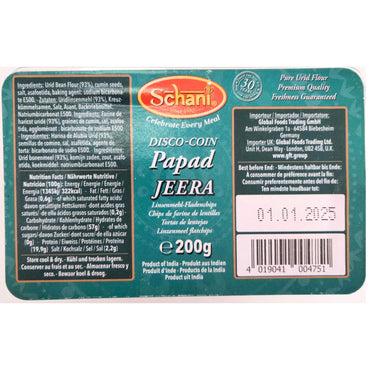 Papadum Pequeño de Comino | Mini Cumin Papad (Disco Coin) 200g Schani