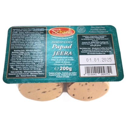 Small Cumin Papadum | Mini Cumin Papad (Disco Coin) 200g Schani