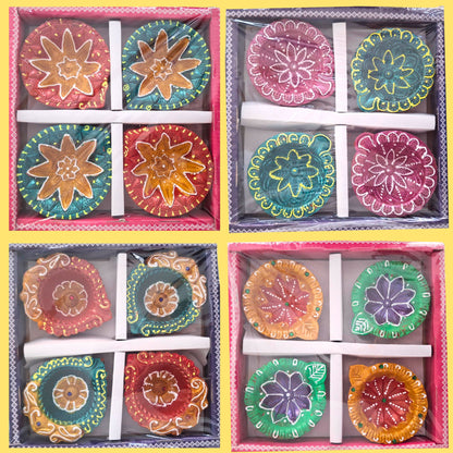Diya (lámpara) de arcilla | Pooja Decorated Diwali Mitti Diya set of 4pcs.