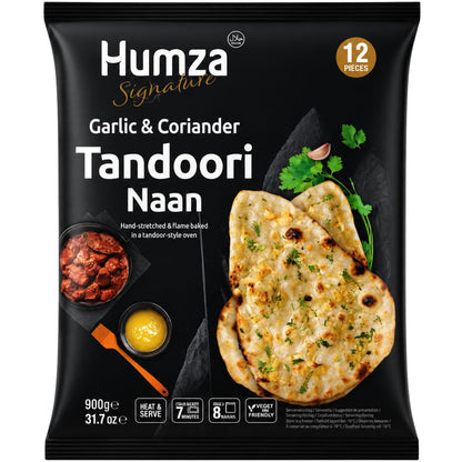 Pan de Naan al horno de ajo y cilantro (Congelado) | Tandoori Garlic & Coriander Naan 900g/12pcs. Humza (Frozen)