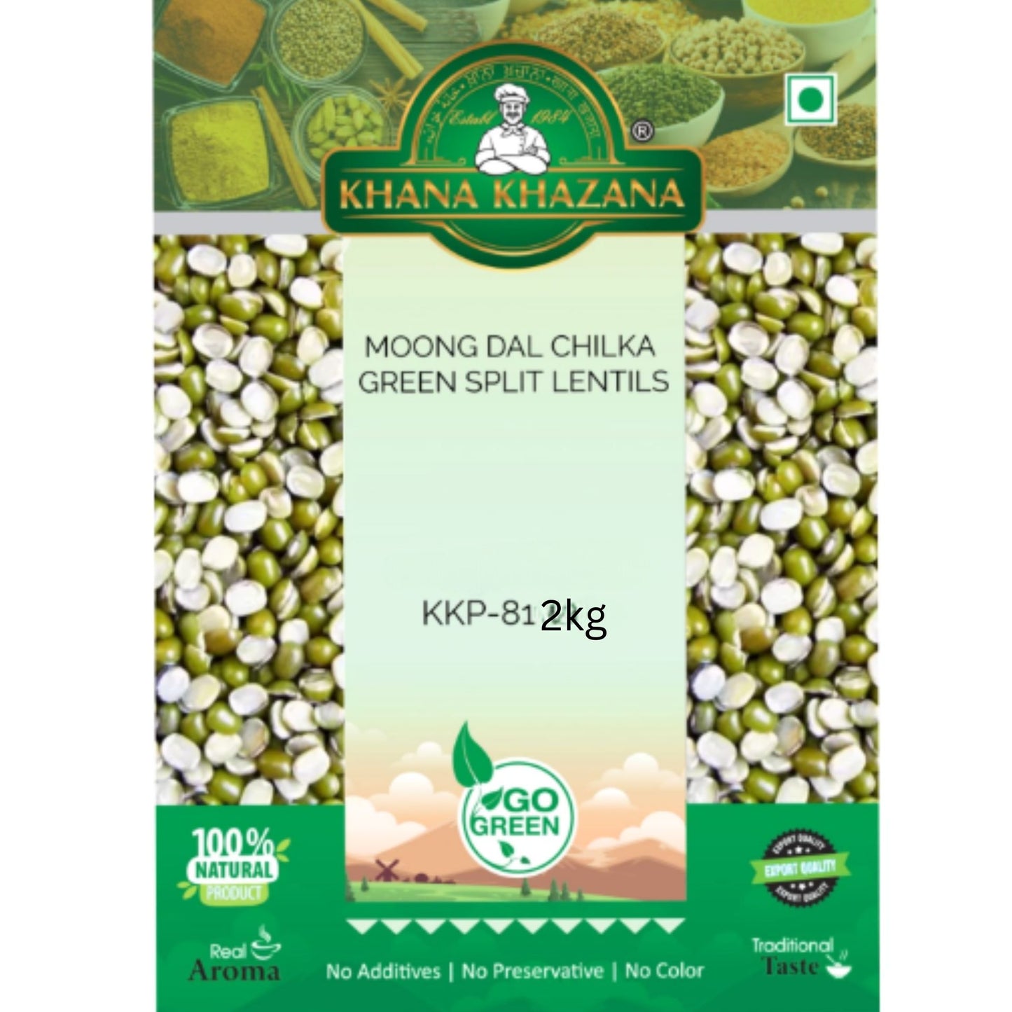 Split Green Mung Beans (Vigna radiata) | Split Mung Lentils 2kg Khana Khazana 