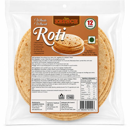 Pan tortilla de trigo integral de la India | Whole Wheat Roti 500g/12pcs. New Krunch
