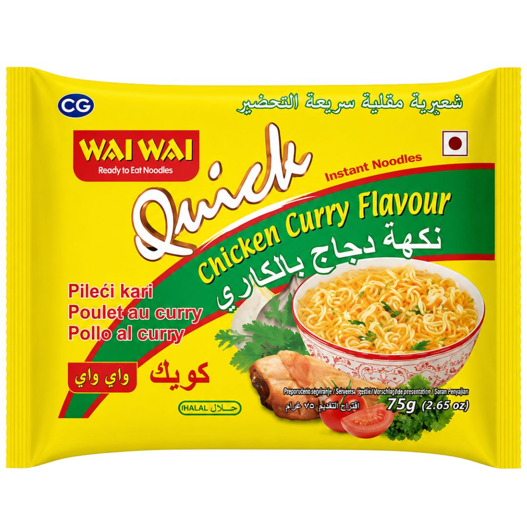 Fideos con sabor a pollo | Quick Chicken Curry Flavor Noodles 75g Wai Wai