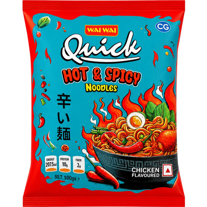 Fideos con sabor a pollo | Hot & Spicy Chicken Flavor Noodles 100g Wai Wai