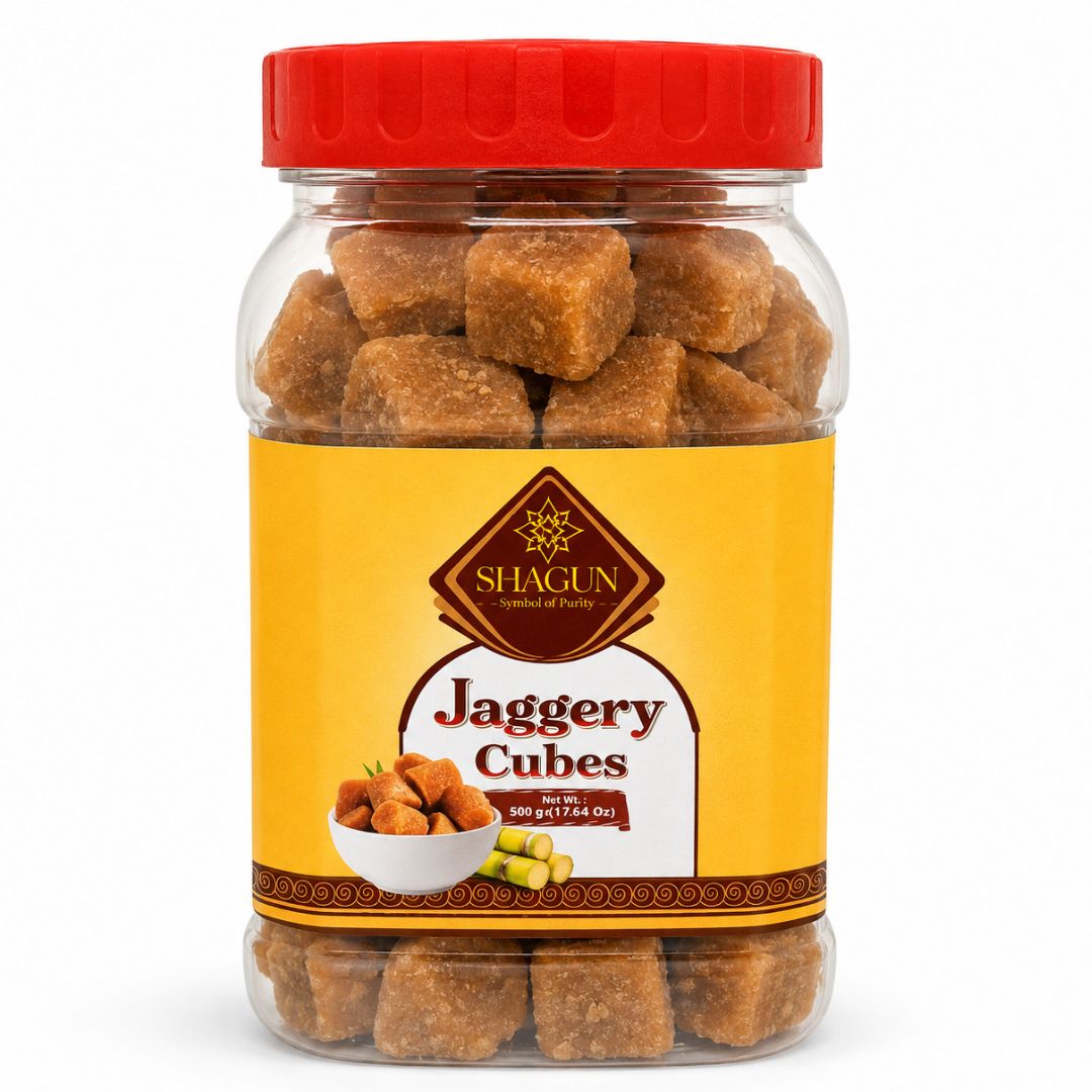 Azúcar Integral Puro de Caña en cubos (Panela) | Cane Sugar Jaggery Cubes | Goor Cubes 500g  Shagun