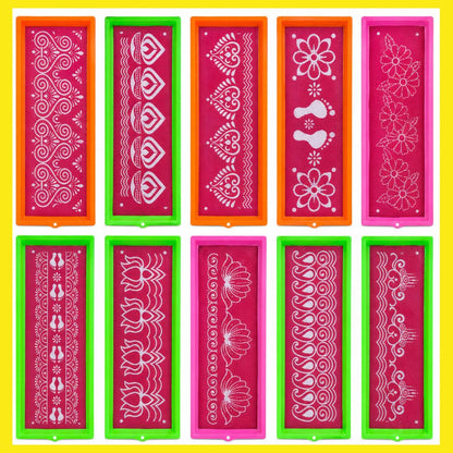 Kit de Fabricación de Rangoli | Rangoli Patti (Stencil) Plastic Kit (1 Piece, Ready to Draw)  4*12 inches