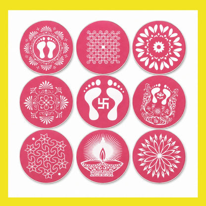 Kit de Fabricación de Rangoli | Rangoli Making (Stencil) S Kit (1 Piece, Ready to Draw) 4 inch