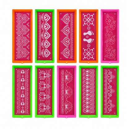 Kit de Fabricación de Rangoli | Rangoli Patti (Stencil) Plastic Kit (1 Piece, Ready to Draw)  4*12 inches
