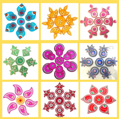 Decoraciones de piso Rangoli Acrílico | Rangoli Floor Decorations Acrylic Shape with Studded Stones and Sequins for Traditional Festive (6 inch diameter)