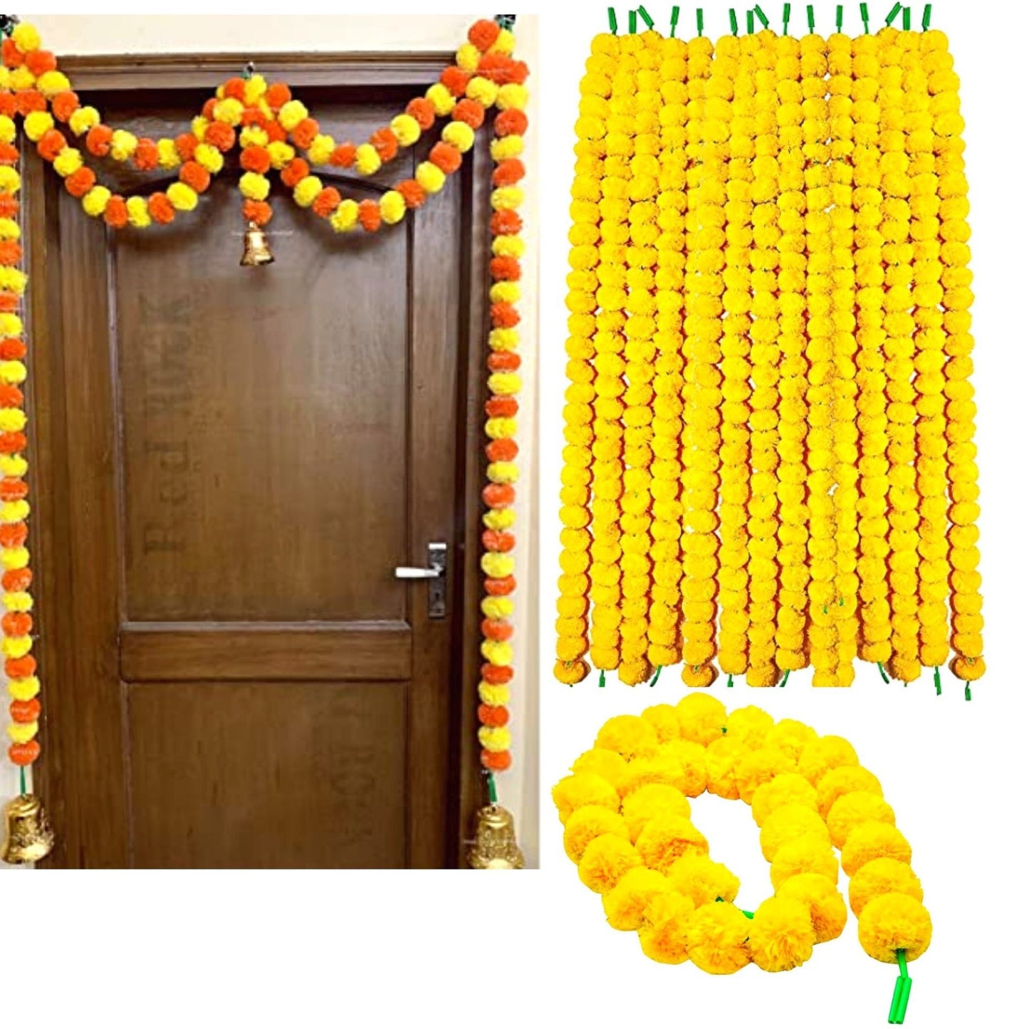 Artificial Flower Garland Strings | Phool Mala Artificial Marigold (Yellow) 1pcs.