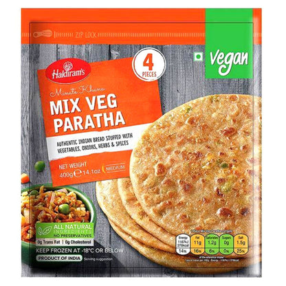 Haldiram's Mix Veg Paratha 400g: Nutritious, easy meal with fresh veggie filling. Authentic Indian paratha. Buy now from desighubourmet.com.
