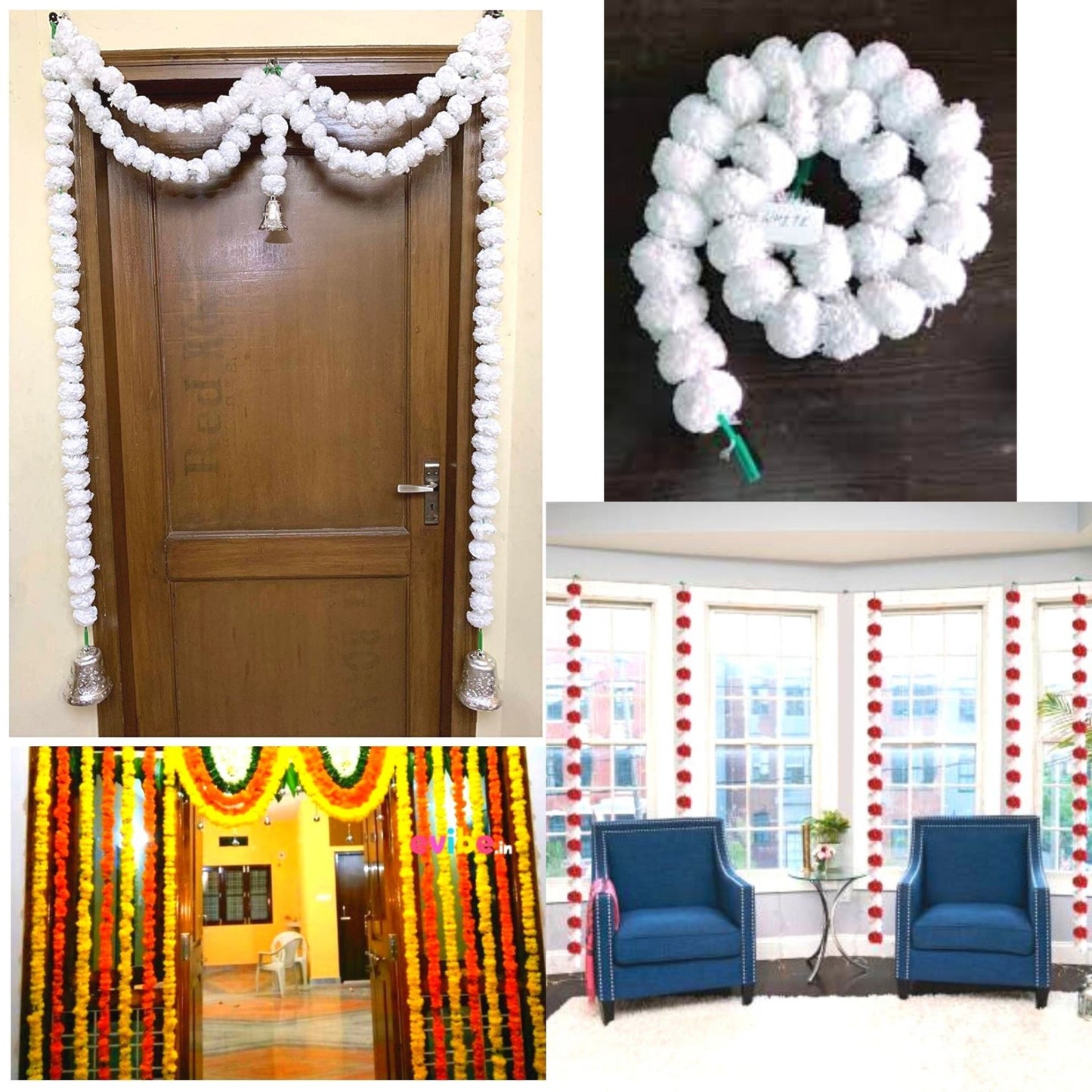 Cuerdas de Guirnalda de Flores Artificiales | Phool Mala Artificial Marigold (White) 1pcs.