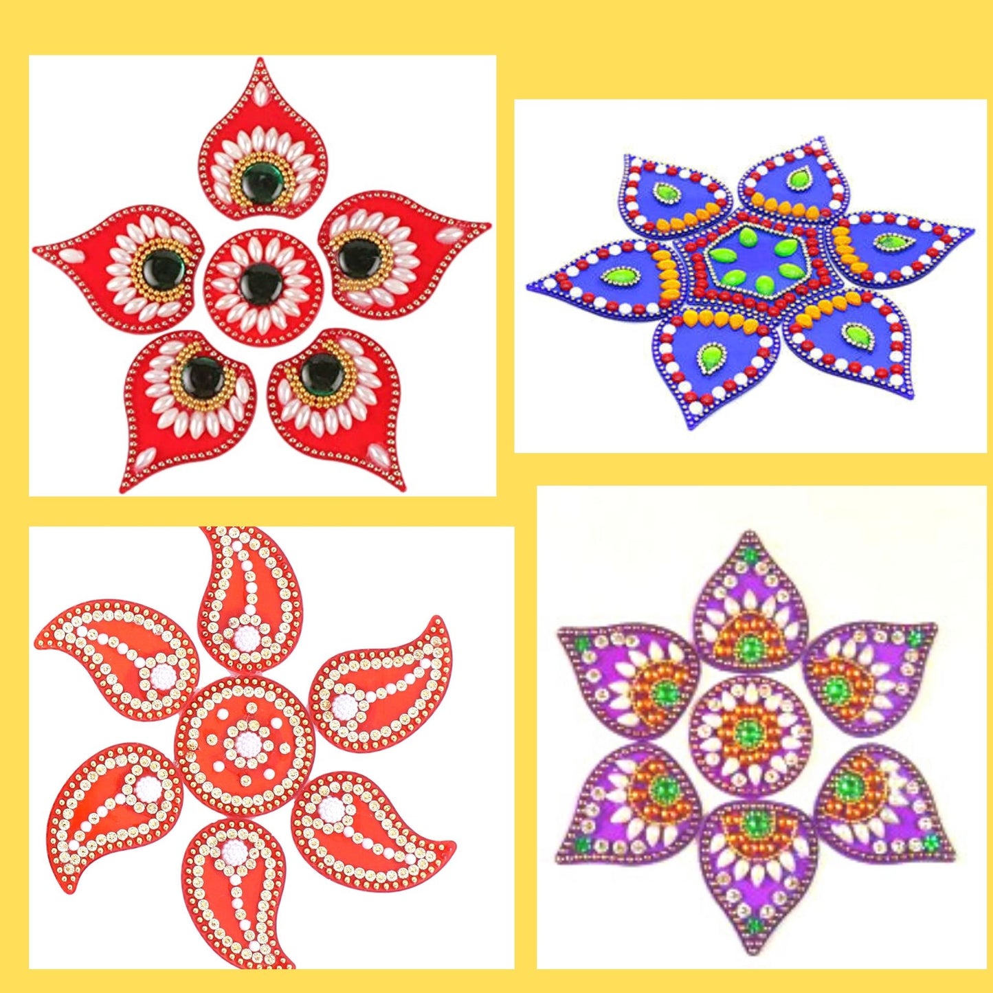 Decoraciones de piso Rangoli Acrílico | Rangoli Floor Decorations Acrylic Shape with Studded Stones and Sequins for Traditional Festive (9.8 inch diameter)