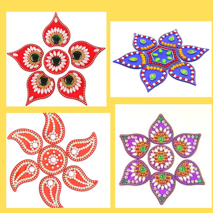 Decoraciones de piso Rangoli Acrílico | Rangoli Floor Decorations Acrylic Shape with Studded Stones and Sequins for Traditional Festive (9.8 inch diameter)