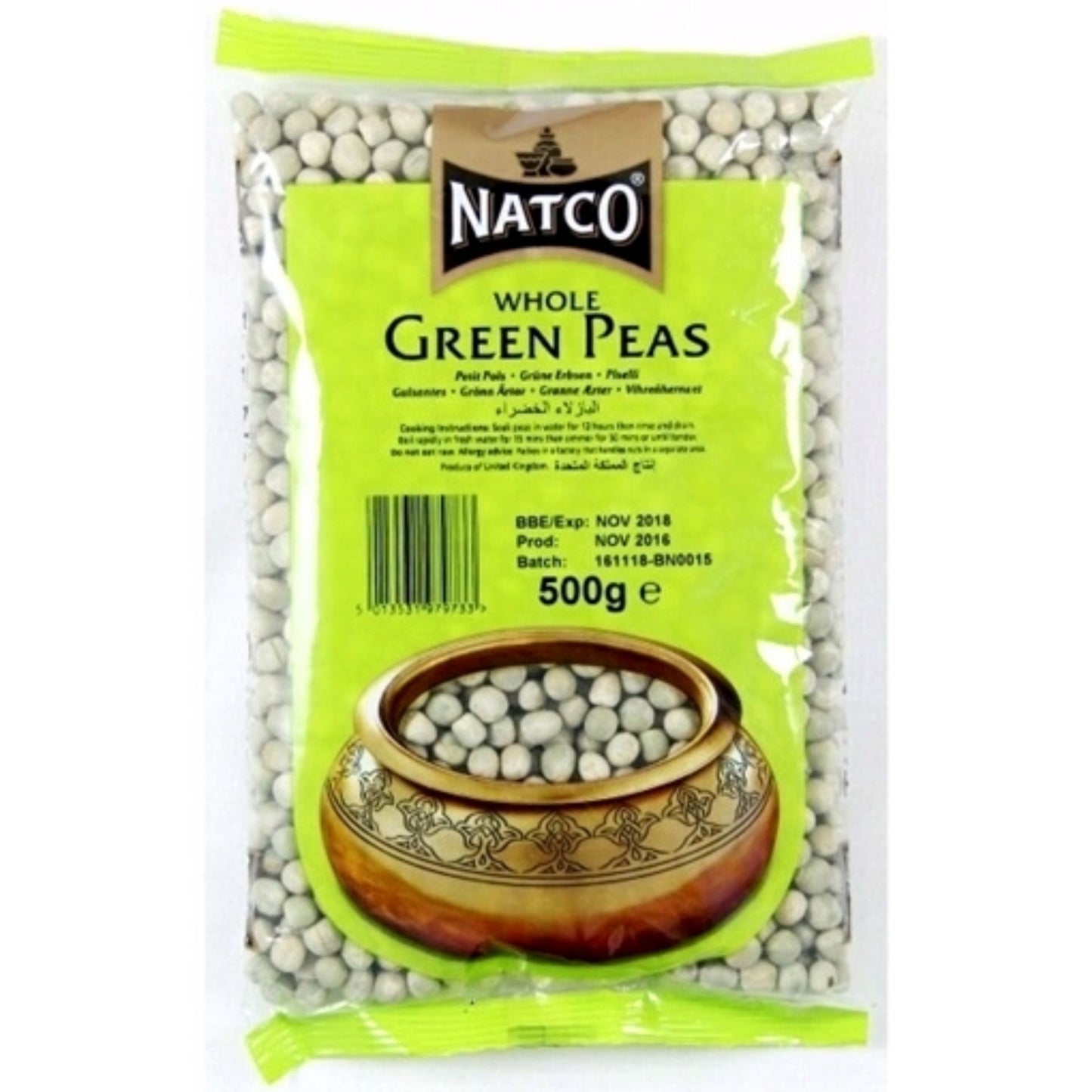Guisantes Verdes Enteros (Pisum Sativum) | Whole Green Peas 500g Natco