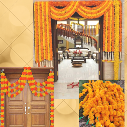 Artificial Flower Garland Strings | Phool Mala Artificial Marigold (Light Orange) 1pcs.