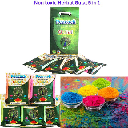 Gulal Herbal Color | Holi Gulal Non-toxic Herbal color pack 250g (5 in 1) Peacock