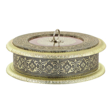 Royal Oxidized Maroon Round Box with Floral Design